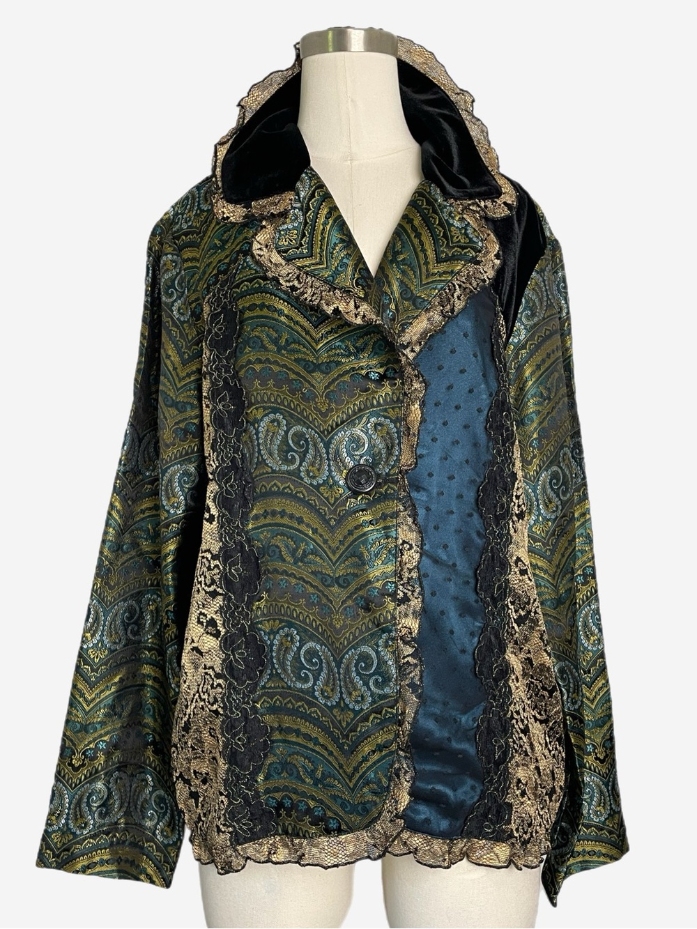 Coldwater Creek Paisley jacquard lace velvet mesh jacket witchy medievalcore L